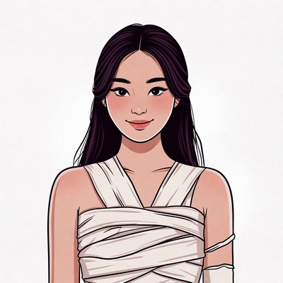 Asian woman in mummy bandages illustration