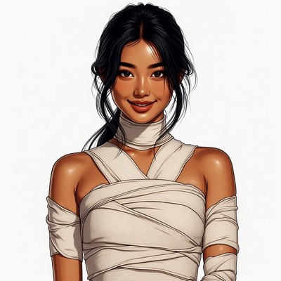 Asian woman in mummy bandages
