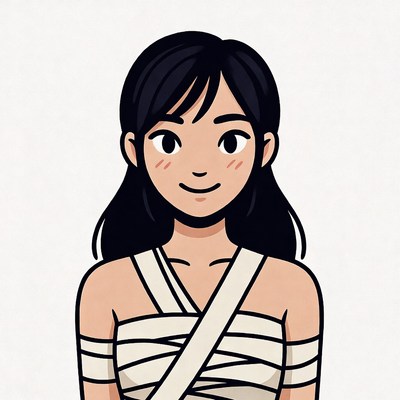 Smiling Asian woman in white bandages