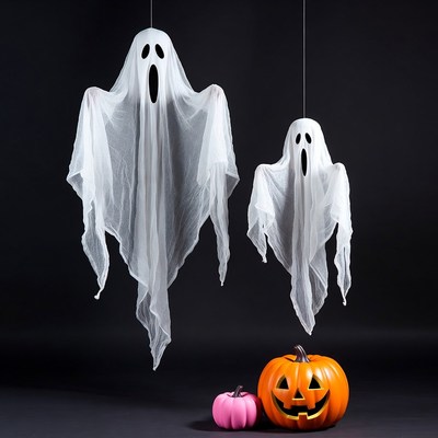 Hanging Ghost Decorations with Pumpkins