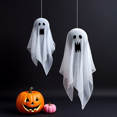 Halloween Ghosts Hanging with Pumpkins