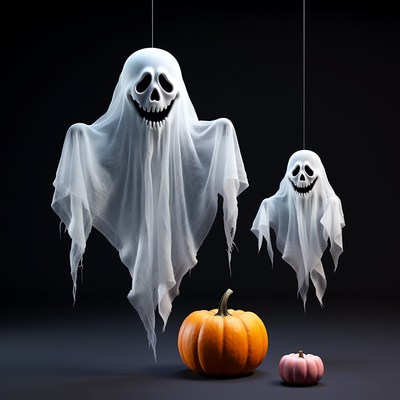 Hanging Ghosts with Pumpkins