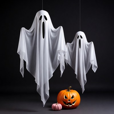 Hanging Ghosts with Jack-o-Lanterns