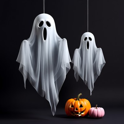 Hanging Ghosts with Pumpkins