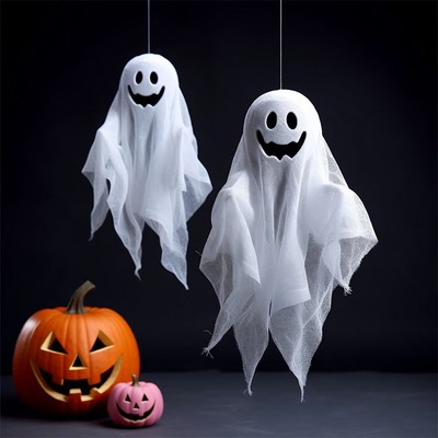 Hanging Ghost Decorations with Pumpkins