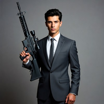 Man in suit holding rifle