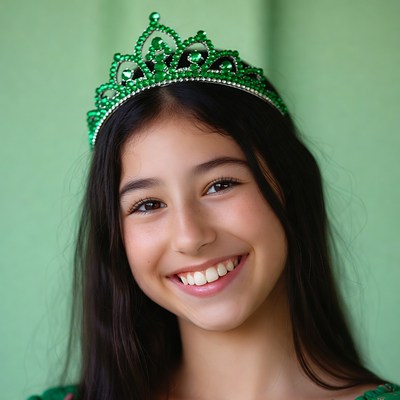 Asian girl wearing green crown