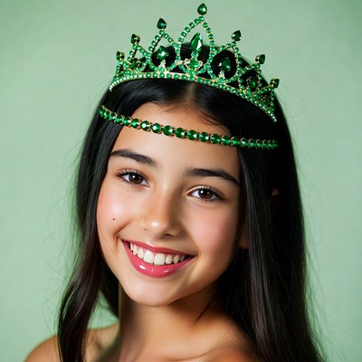 Girl wearing green crown