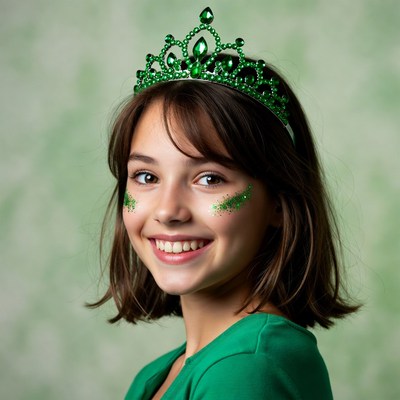 Girl wearing green crown