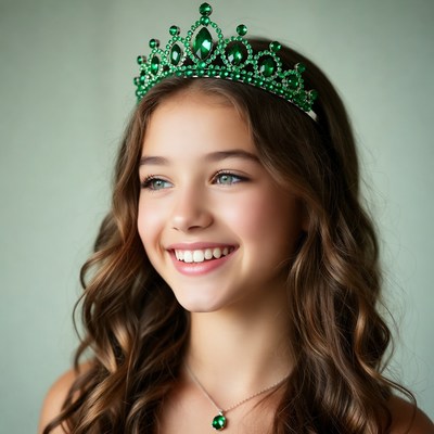 Girl wearing green crown
