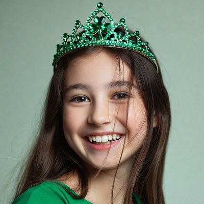 Girl wearing green shamrock crown