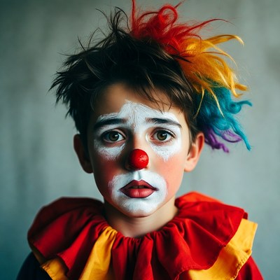 Boy in colorful clown costume