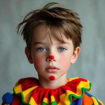 Boy in colorful clown costume