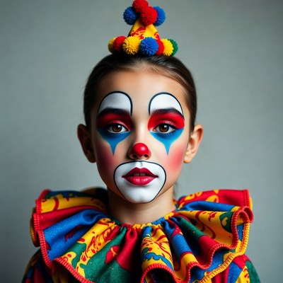 Girl in colorful clown costume