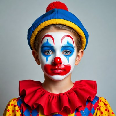 Boy in clown costume
