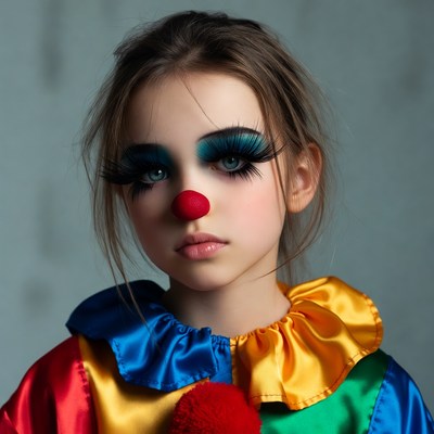 Girl in colorful clown costume