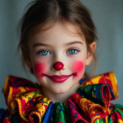 Girl in colorful clown costume