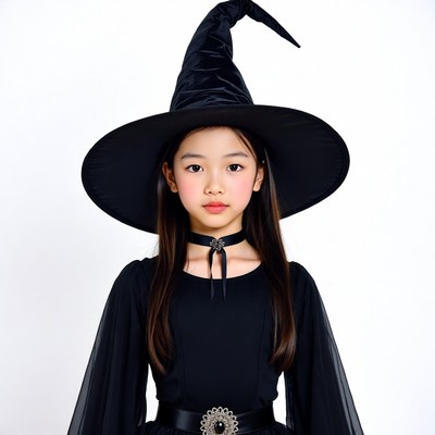 Asian girl in witch costume