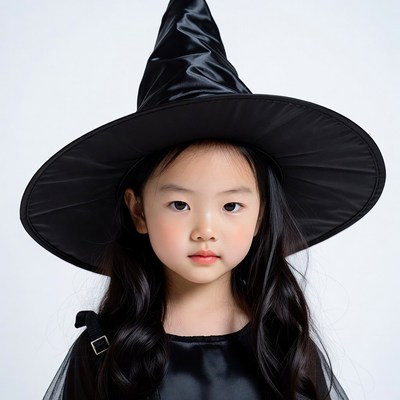 Asian girl wearing witch hat