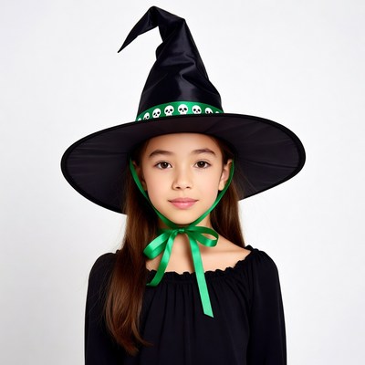 Asian girl wearing witch hat