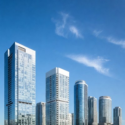 Modern skyscrapers under blue sky