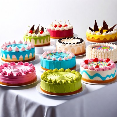 Colorful Frosted Cakes on Table