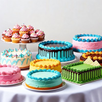 Colorful Assortment of Frosted Cakes