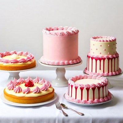 Assortment of Pink Frosted Cakes