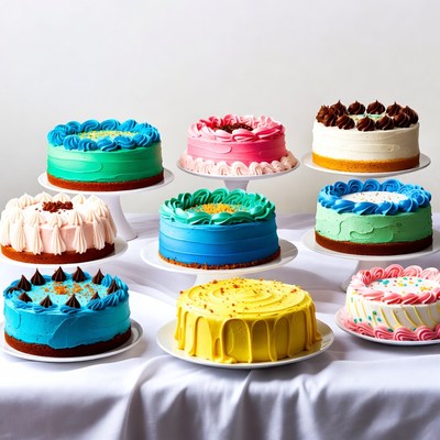 Colorful Frosted Cakes on Display