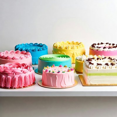 Colorful Frosted Cakes on White Surface