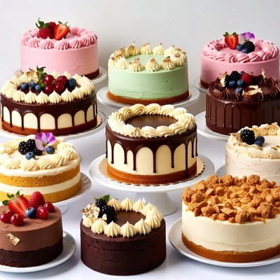 Assortment of Colorful Frosted Cakes
