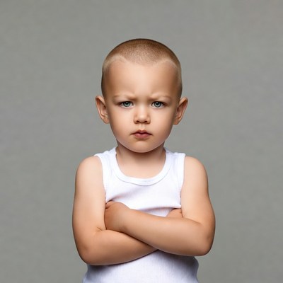 Toddler boy with arms crossed