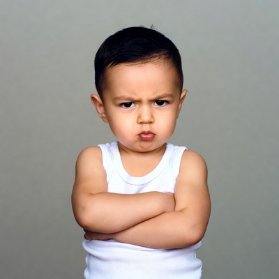 Asian baby boy with arms crossed