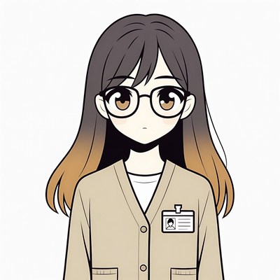 Anime girl wearing cardigan with ID badge