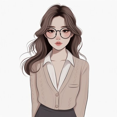 Asian woman in glasses and cardigan
