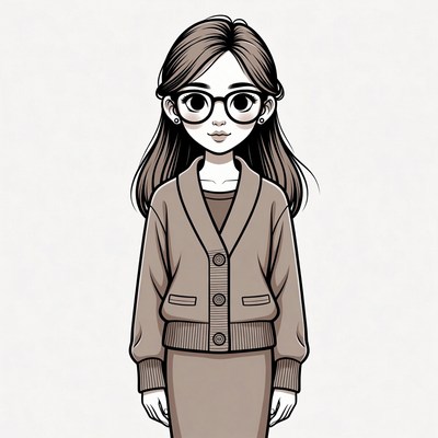 Asian woman in cardigan and skirt