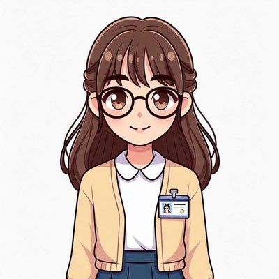 Anime girl with glasses and ID badge
