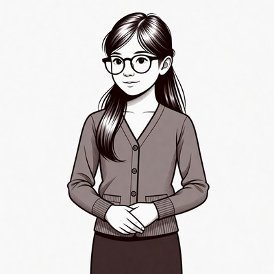 Asian girl in glasses and cardigan