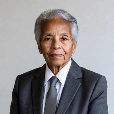 Elderly Asian man in gray suit