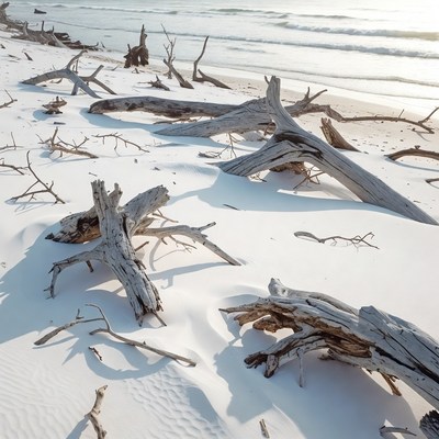 Driftwood on Sandy Beach