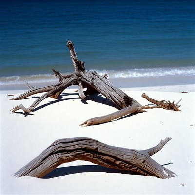 Driftwood on Sandy Beach