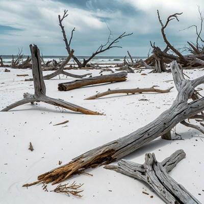 Driftwood on Sandy Beach
