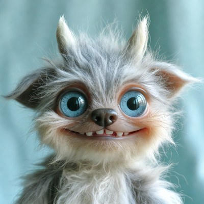 Cute gray furry demon creature smiling