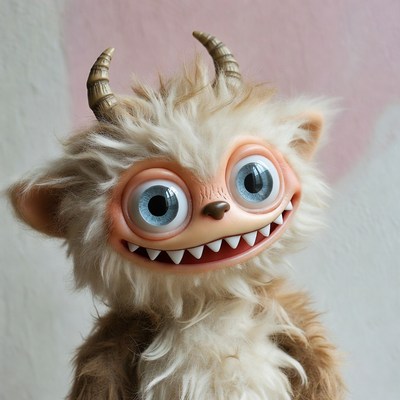 Fluffy horned monster plush toy