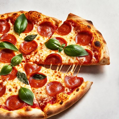 Pepperoni Pizza Slice Pulled Apart