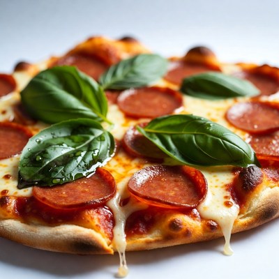 Pepperoni Pizza with Fresh Basil