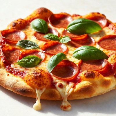 Pepperoni Pizza with Fresh Basil
