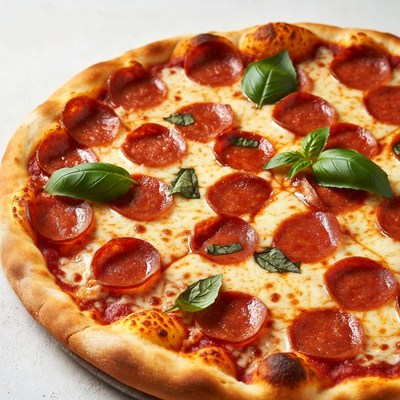 Pepperoni Pizza with Fresh Basil