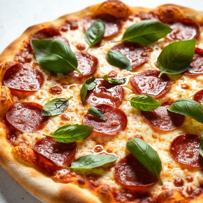 Pepperoni Pizza with Fresh Basil