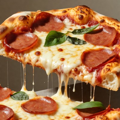 Pepperoni Pizza Slice with Melting Cheese